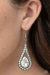 A-Lister Attitude - White Rhinestone Teardrop Earrings - Sabrina's Bling Collection