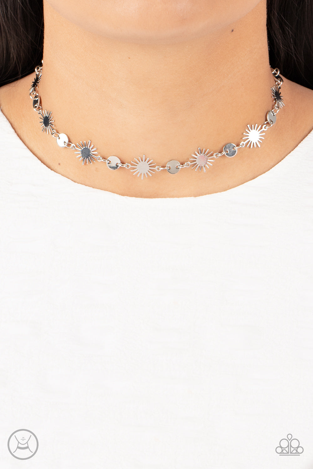 Astro Goddess - Silver Sunburst Choker Necklace - Sabrina's Bling Collection