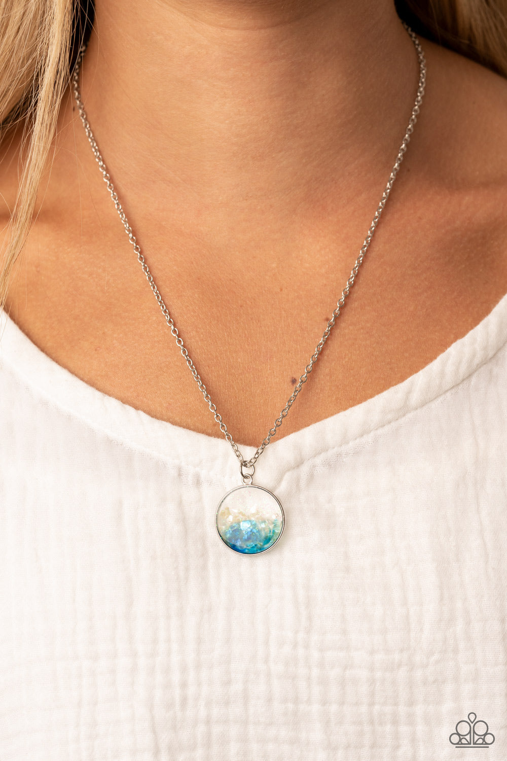 Completely Crushed - Blue & White Iridescent Necklace - Sabrina's Bling Collection