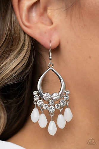 Famous Fashionista - White Teardrop Earrings - Sabrina's Bling Collection