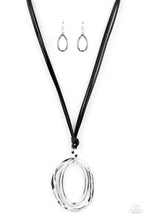 Load image into Gallery viewer, Long OVAL-due - Black Leather &amp; Silver Necklace - Sabrina&#39;s Bling Collection