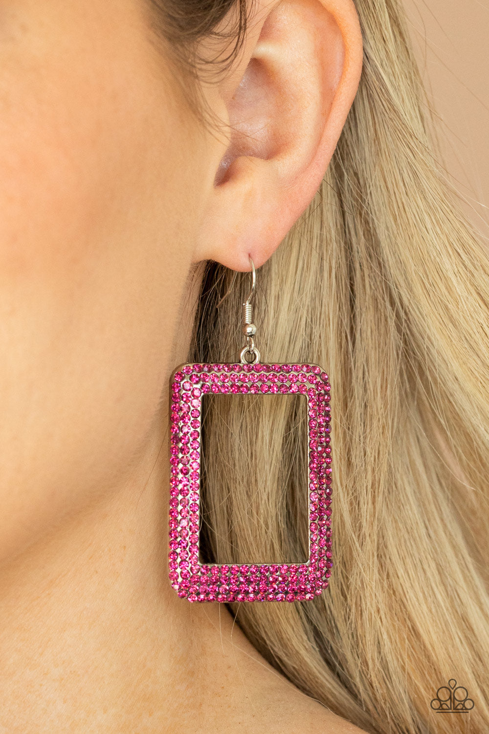 World FRAME-ous - Pink Earrings - Sabrina's Bling Collection