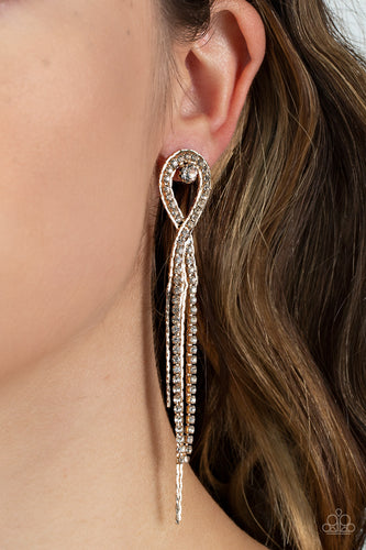 Luxury Lasso - Gold & White Rhinestone Earrings - Sabrina's Bling Collection