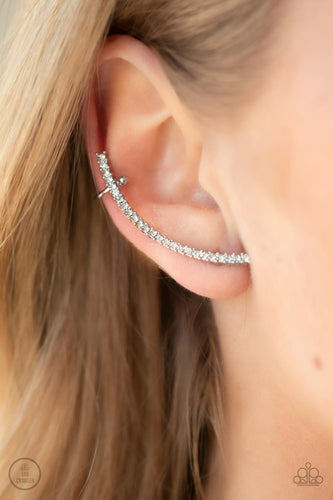 Sleekly Shimmering - White Ear Crawler Earrings - Sabrina's Bling Collection