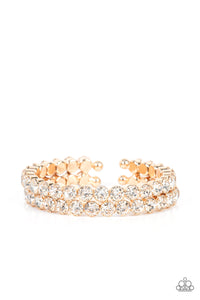 Megawatt Majesty - Gold & White Rhinestone Bracelet - Sabrina's Bling Collection
