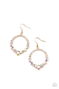 Revolutionary Refinement - Gold & Iridescent Rhinestone Earrings - Sabrina's Bling Collection