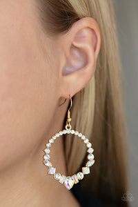 Revolutionary Refinement - Gold & Iridescent Rhinestone Earrings - Sabrina's Bling Collection