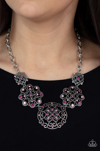 Royally Romantic - Pink Rhinestone & Filigree Necklace - Sabrina's Bling Collection