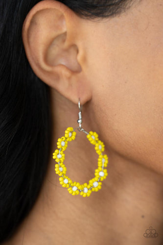 Festively Flower Child - Yellow Seed Bead Earrings - Sabrina's Bling Collection