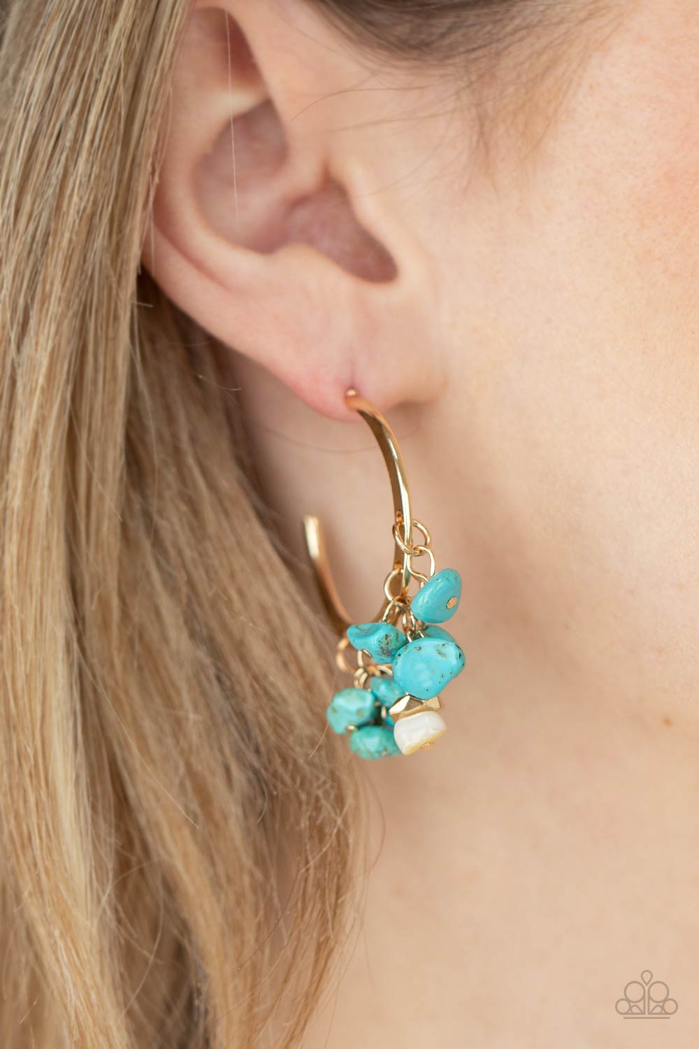 Gorgeously Grounding - Gold & Turquoise Hoop Earrings - Sabrina's Bling Collection