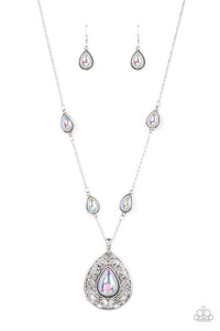 Magical Masquerade - Silver Iridescent Teardrop Necklace - Paparazzi Accessories