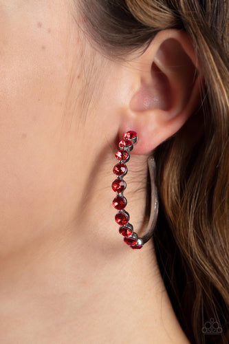 Photo Finish - Red Rhinestone Hoop Earrings - Sabrina's Bling Collection