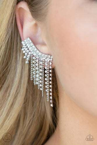 Thunderstruck Sparkle - White Ear Crawler Earrings - Sabrinas Bling Collection