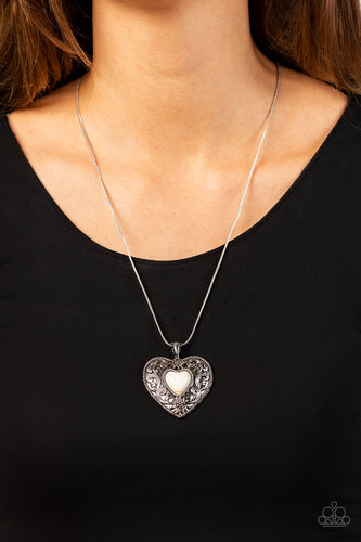 Wholeheartedly Whimsical - White Stone Heart Necklace - Sabrinas Bling Collection