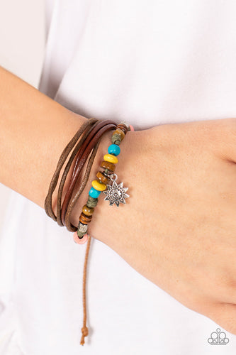 Wild SOL - Multi Wood & Sun Charm Bracelet - Sabrina's Bling Collection