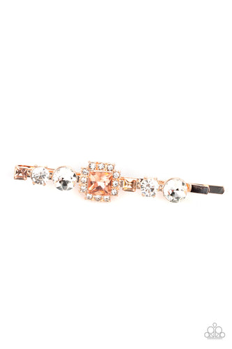 Couture Crasher - Gold/Peach Rhinestone Hair Clip - Sabrina's Bling Collection