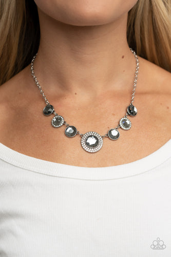 Extravagant Extravaganza - Silver Smoky Rhinestone Necklace - Sabrina's Bling Collection