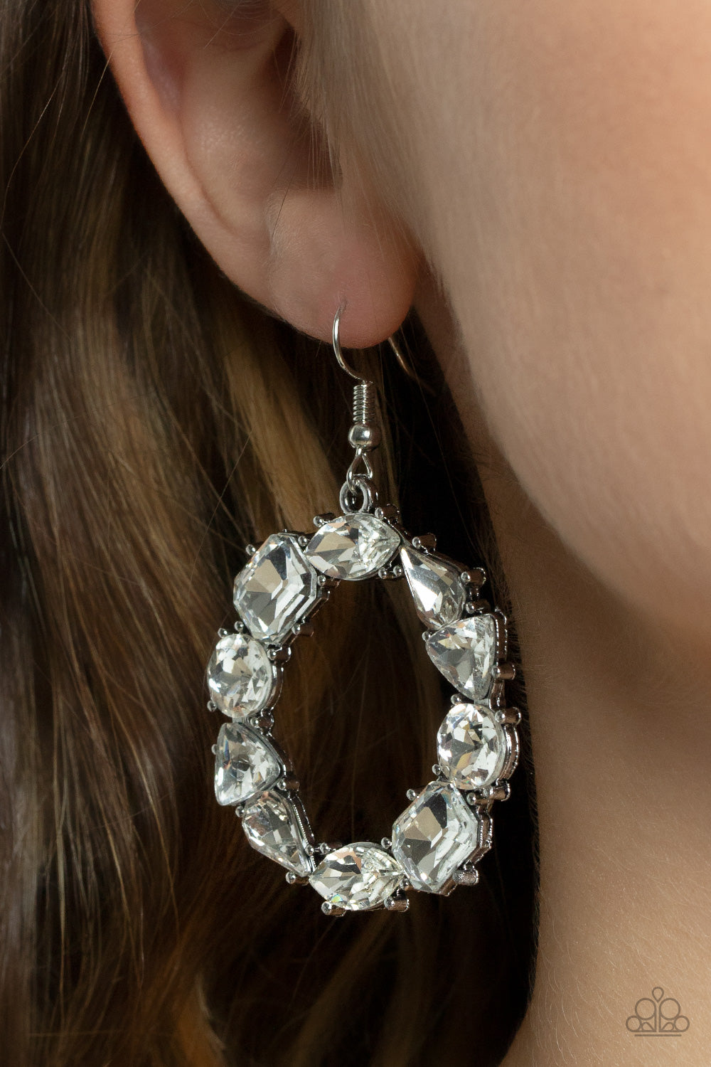 GLOWING in Circles - White Earrings - Sabrina's Bling Collection