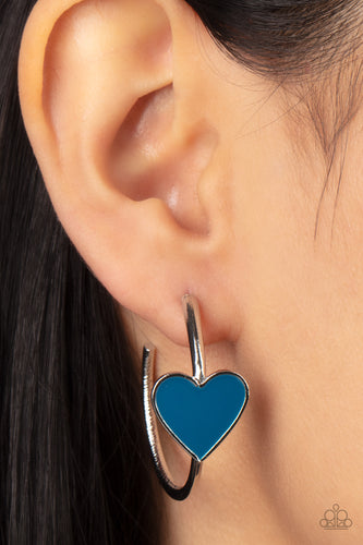 Kiss Up - Blue Heart Hoop Earrings - Sabrina's Bling Collection