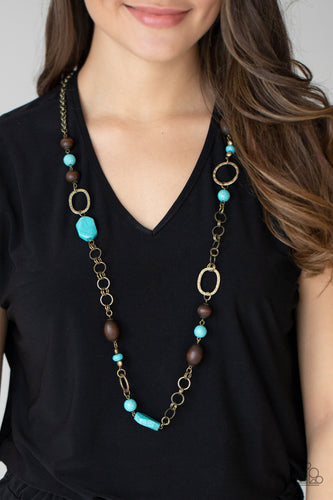 Prairie Reserve - Brass, Wood & Turquoise Necklace - Sabrina's Bling Collection