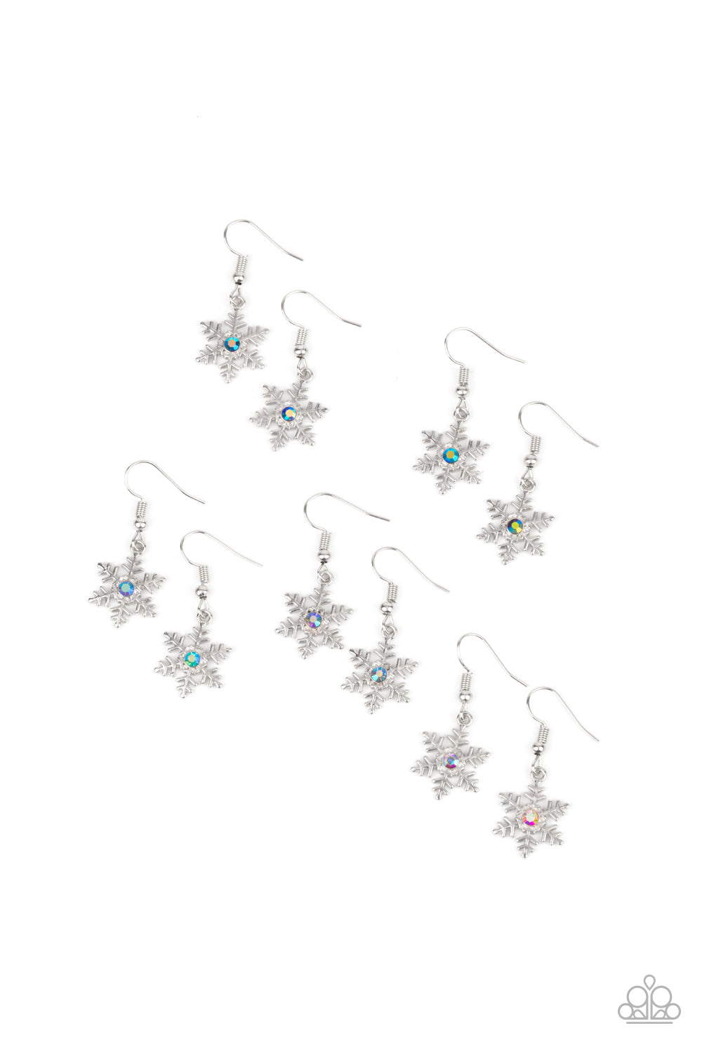 Little Divas -Oil Spill Rhinestone Snowflake Earring 5 Pack - Sabrina's Bling Collection