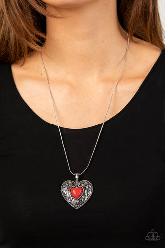 Wholeheartedly Whimsical - Red Stone Heart Necklace - Sabrina's Bling Collection