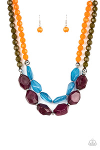 Tropical Trove - Purple, Olive & Orange Necklace - Sabrina's Bling Collection