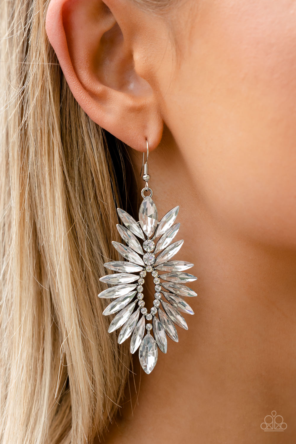 Turn up the Luxe - White Rhinestone Earrings - Sabrina's Bling Collection