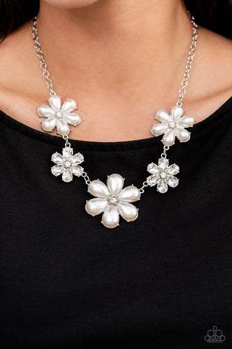 Fiercely Flowering - White Necklace - December 2021 Life Of The Party - Sabrina's Bling Collection