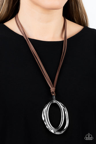 Long OVAL-due - Brown Suede Necklace - Sabrina's Bling Collection