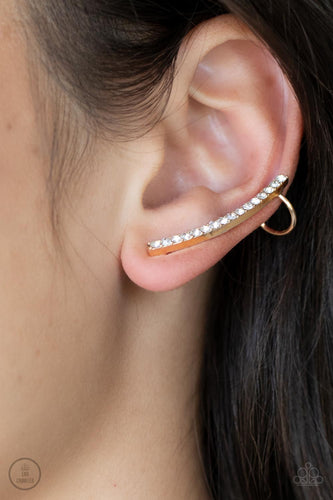 Sleekly Shimmering - Gold Ear Crawler Earrings - Sabrina's Bling Collection