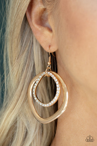 Spinning With Sass - Gold & White Rhinestone Earrings - Sabrina's Bling Collection