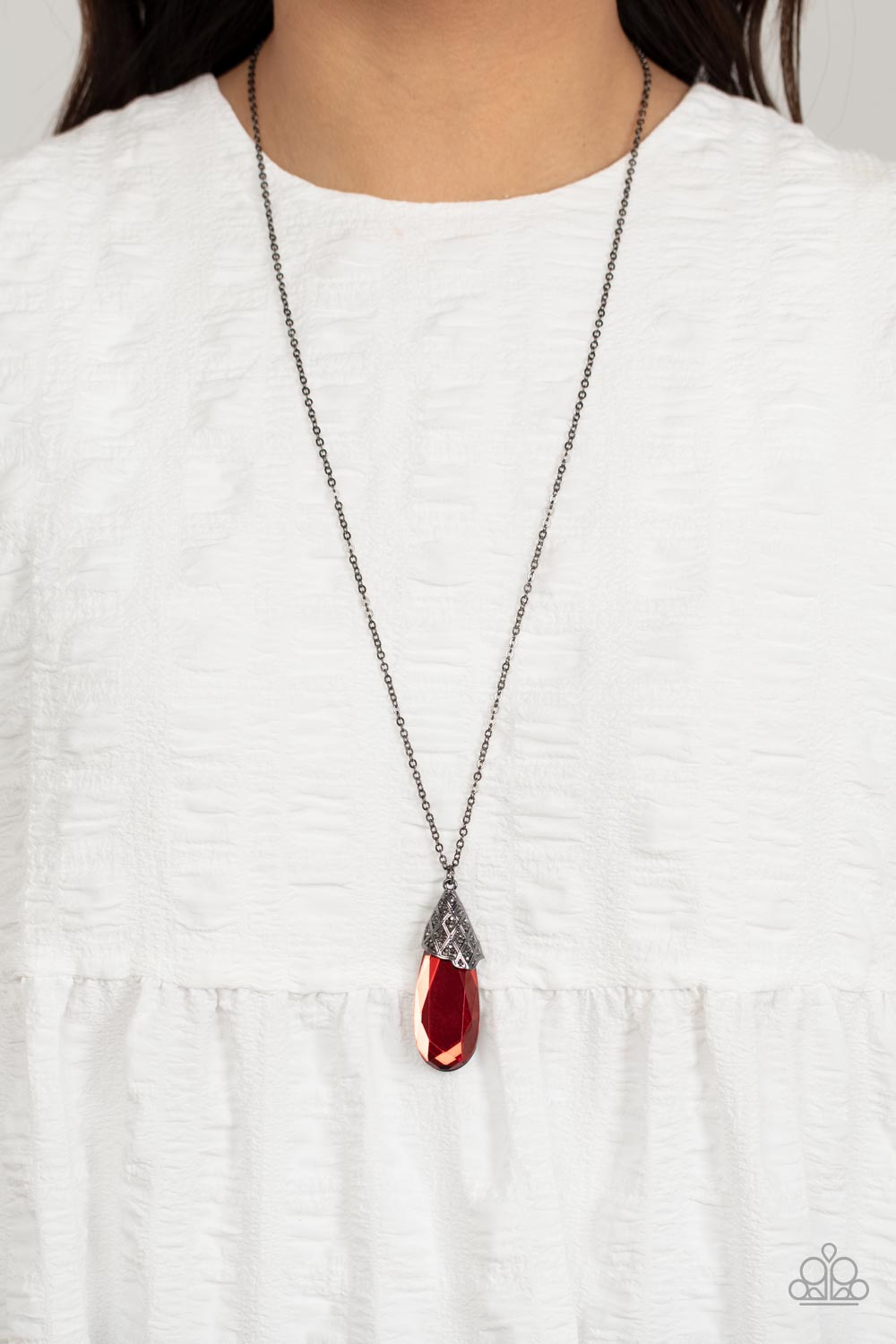 Dibs on the Dazzle - Red Teardrop Necklace - Sabrinas Bling Collection