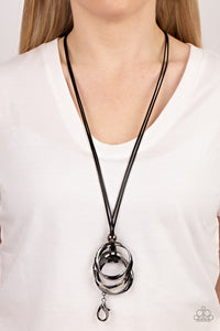 Harmonious Hardware - Black Lanyard Necklace - Sabrina's Bling Collection