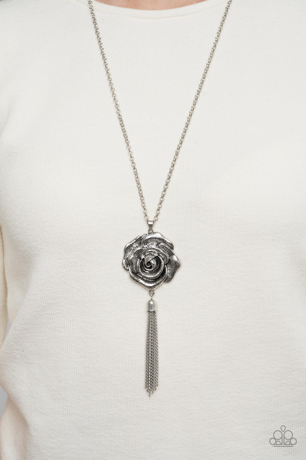 Rosy Redux - Silver Rose Pendant Necklace - Sabrina's Bling Collection