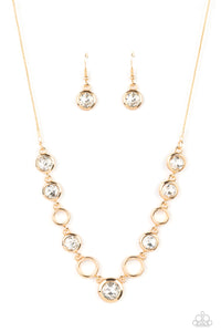 Elegantly Elite - Gold & White Rhinestone Necklace - Sabrinas Bling Collection