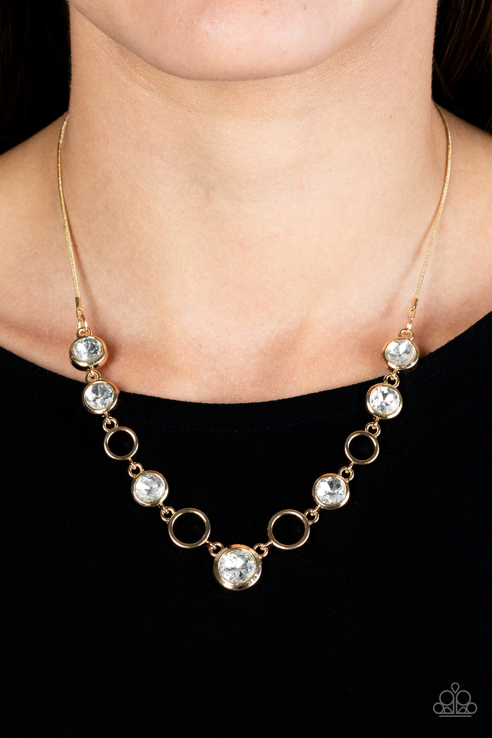 Elegantly Elite - Gold & White Rhinestone Necklace - Sabrinas Bling Collection