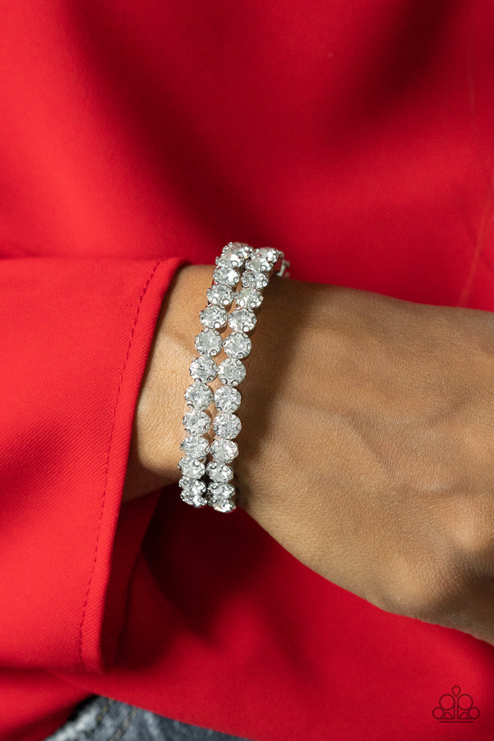 Megawatt Majesty - White Rhinestone Bracelet - December 2021 Life Of The Party - Sabrina's Bling Collection