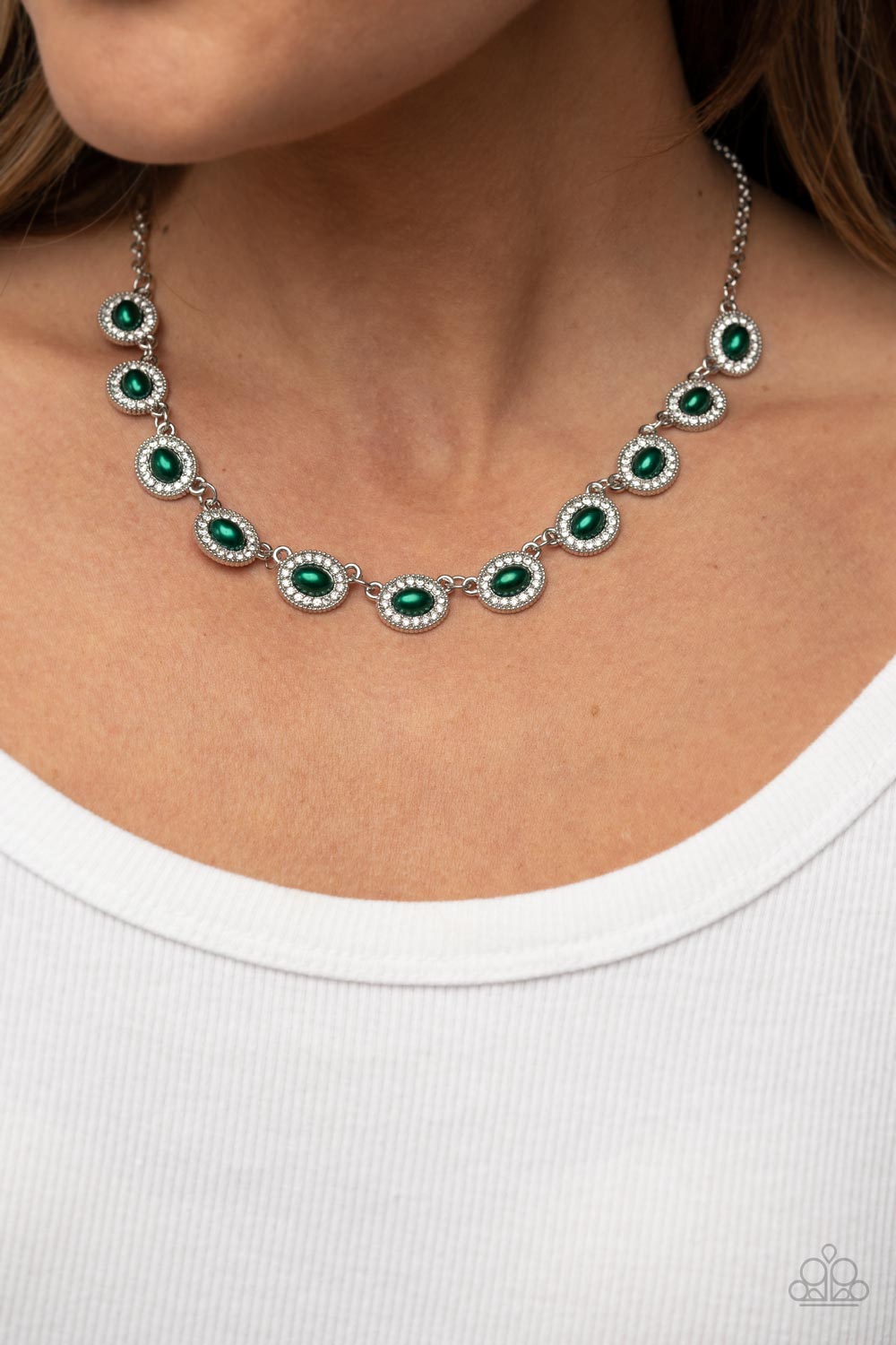 Modest Masterpiece - Green Rhinestone Necklace - Sabrina's Bling Collection