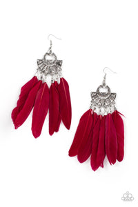 Plume Paradise - Red Feather Earrings - Sabrina's Bling Collection