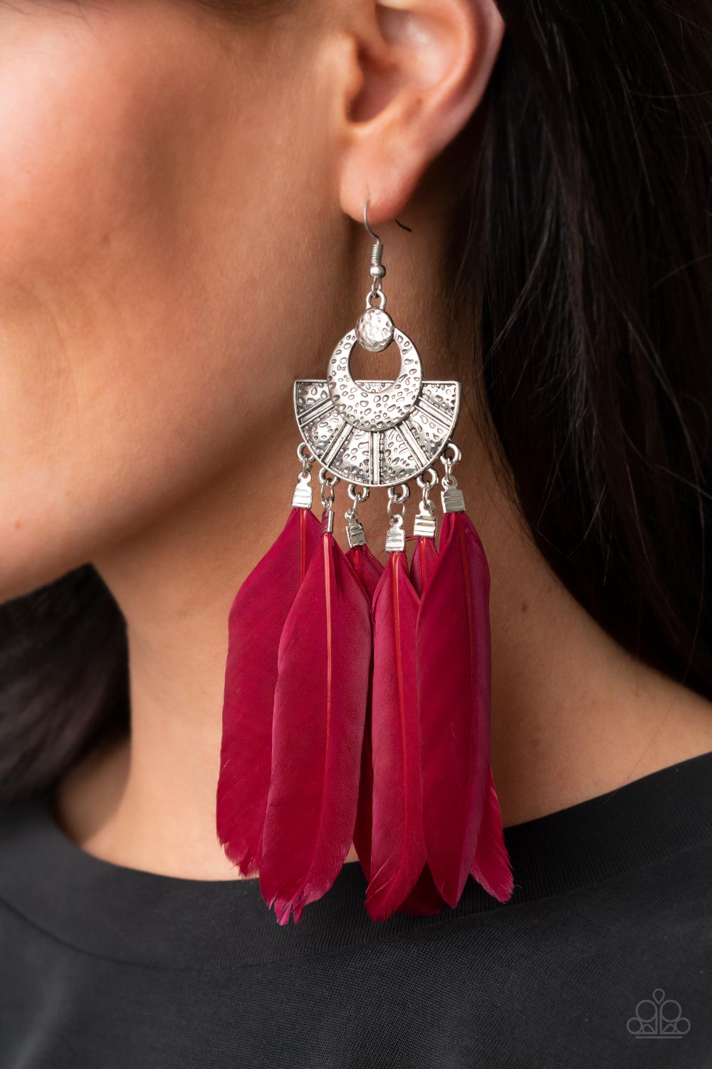 Plume Paradise - Red Feather Earrings - Sabrina's Bling Collection
