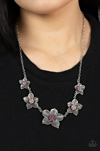 Wallflower Wonderland - Pink Rhinestone Necklace - Sabrina's Bling Collection