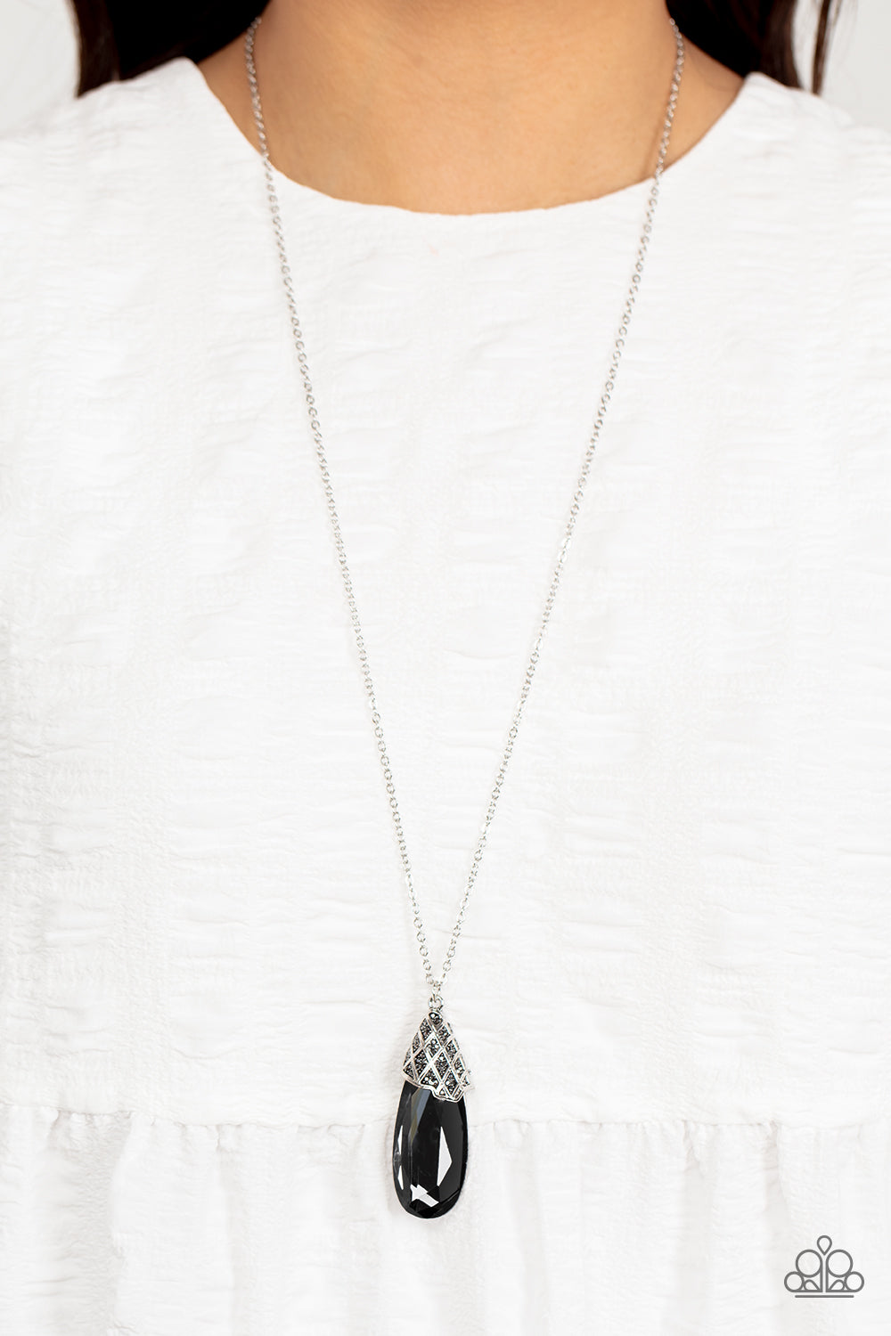 Dibs on the Dazzle - Silver & Black Teardrop Necklace - Sabrinas Bling Collection