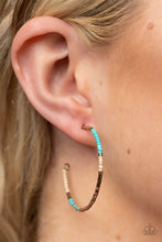 Load image into Gallery viewer, Joshua Tree Tourist - Brass, Turquoise, Brown Hoop Earrings - Sabrina&#39;s Bling Collection