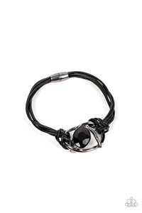 Keep Your Distance - Black Leather Bracelet - Sabrina's Bling Collection