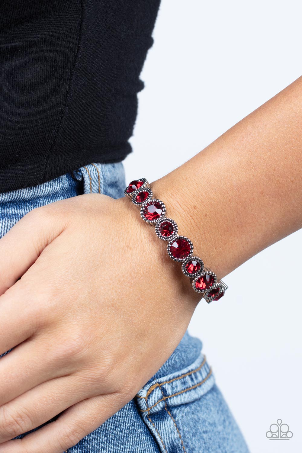 Phenomenally Perennial - Red Rhinestone Bracelet - Sabrina's Bling Collection